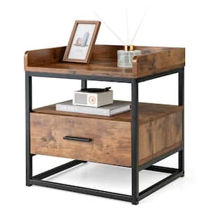 Nightstand Side End Sofa Table with Drawer Metal Frame for Living Room Bedroom