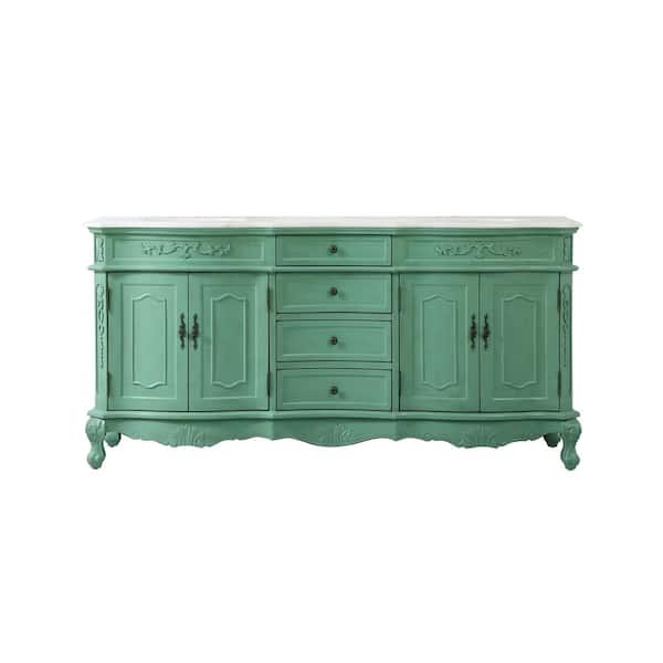 Unbranded Simply Living 72 in. W x 21 in. D x 36 in. H Bath Vanity in Vintage Mint with White And Brown Vein Marble Top