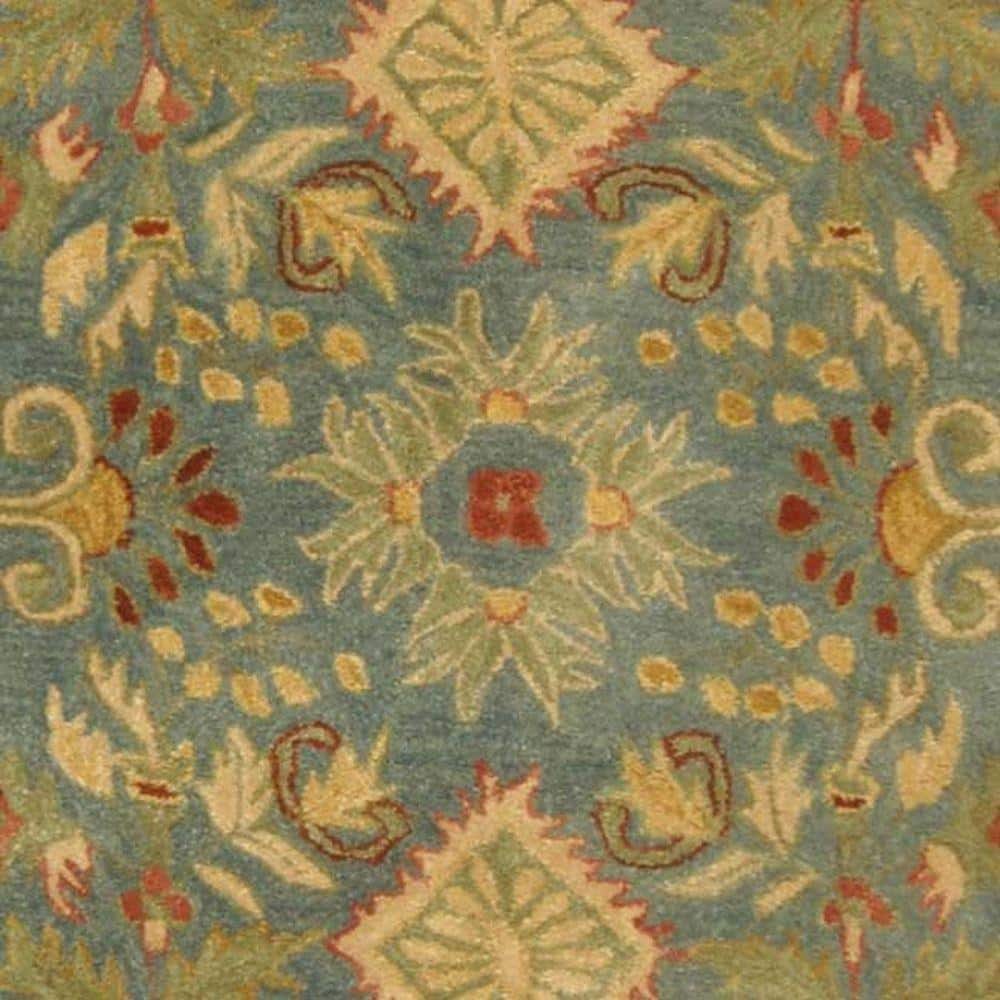Light Blue Floral Handmade Wool 8' x 10' Area Rug