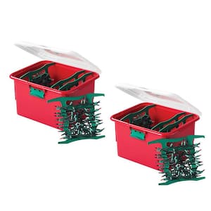 Red, Green and Clear String Light Plastic Storage Box with 4 Green Light Cord Wraps (Set of 2)