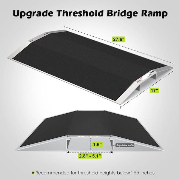 27.6L x 1.6H x 17 in. Aluminum Wheelchair Threshold Ramp Non-Slip
