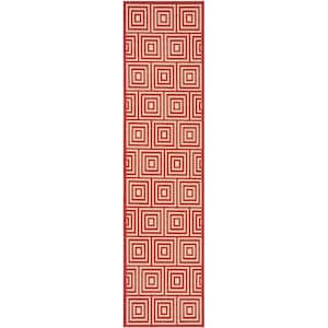 Linden Red/Cream 2 ft. x 8 ft. Border Geometric Squares Runner Rug