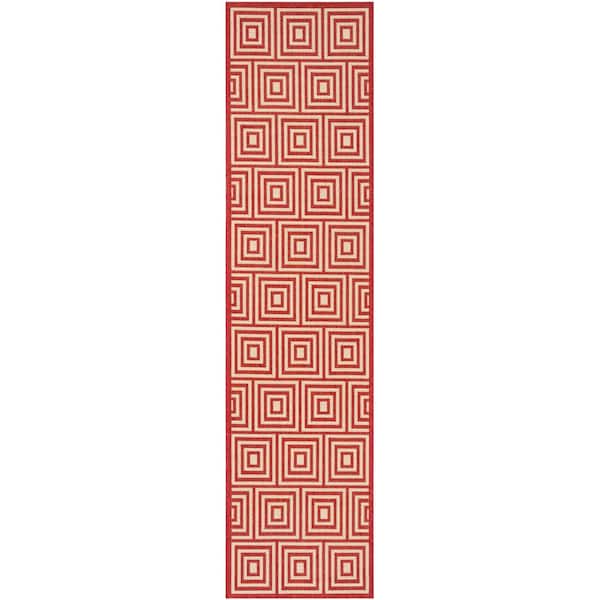 Linden Red/Cream 2 ft. x 8 ft. Border Geometric Squares Runner Rug