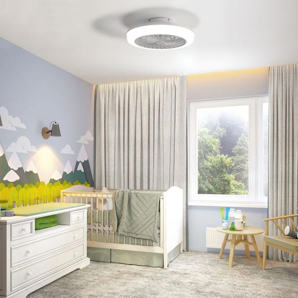 18 in. Indoor White 7 ABS Blades Flush Mount Standard Cage Ceiling Fan with Integrated LED and Remote Control Included