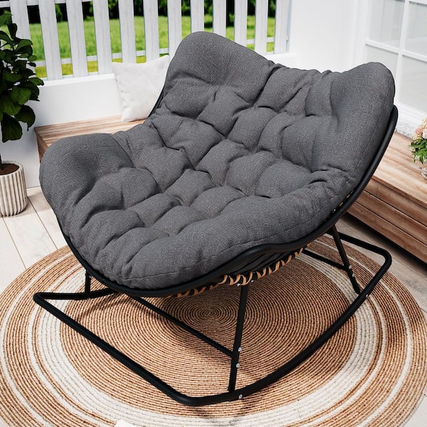 Oversized Metal Outdoor Rocking Chair with Gray Cushion