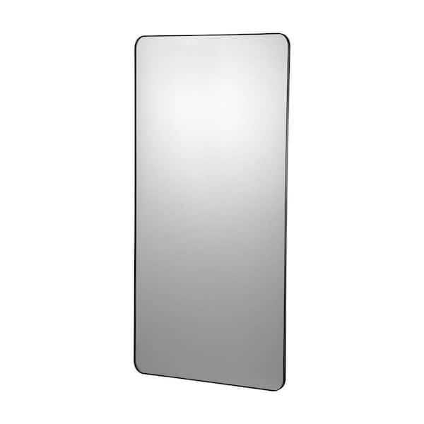 Wall Mounted Makeup Mirror, Black, 0.15 in. Thick, 28 in. W x 60 in. H, Modern, Rectangle, Aluminium Alloy Framed Mirror