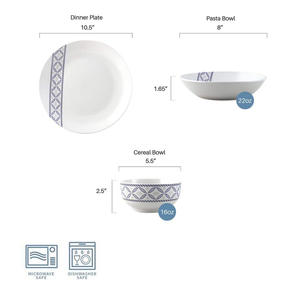 Preslie White and Blue Porcelain 18-Piece Dinnerware Set