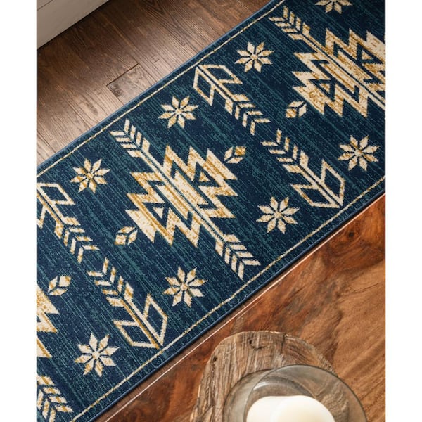 Tulsa Canton Southwestern Tribal Bohemian Blue 2 ft. 3 in. x 7 ft. 3 in. Runner Rug