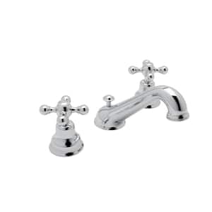 Arcana 8 in. Widespread Double Handle Bathroom Faucet with Drain Kit Included in Polished Chrome