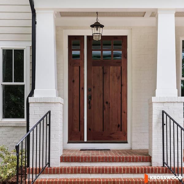 56 in. x 96 in. Knotty Alder Righthand/Inswing 6-Lite Beveled Clear Glass Red Mahogany Stain Wood Prehung Front Door LSL