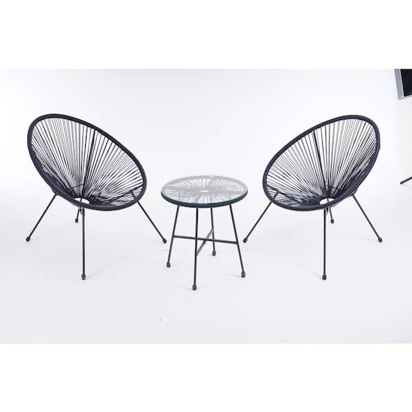 Unbranded 3-Piece Wicker Patio Conversation Set Egg Chair Set Navy Blue