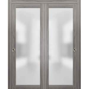 48 in. x 80 in. 1-Panel Grey Finished Solid Wood Sliding Door with Bypass Hardware