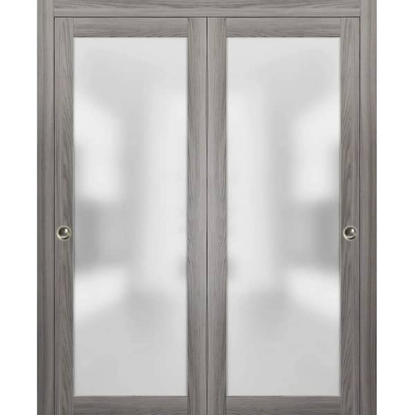 Sartodoors 72 in. x 80 in. 1-Panel Grey Finished Solid Wood Sliding Door with Bypass Hardware