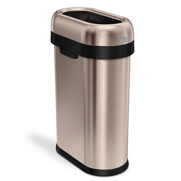 simplehuman 50-Liter/13 Gal. Rose Gold Heavy-Gauge Stainless Steel Slim Open Top Commercial Trash Can