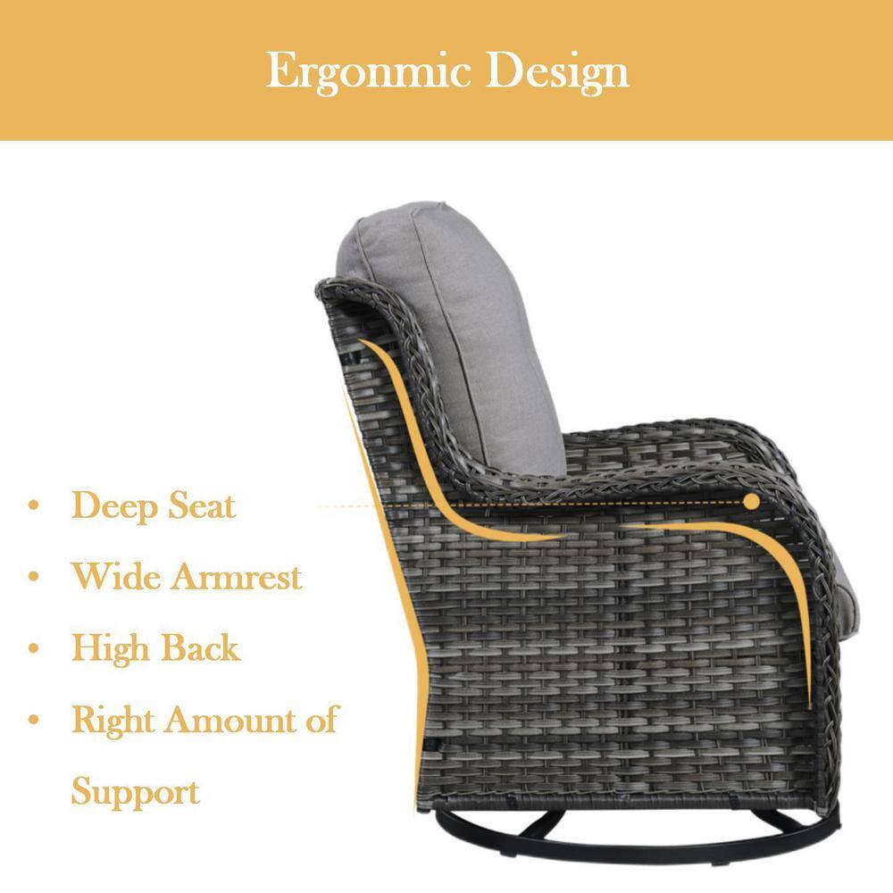 Gray Wicker Outdoor Rocking Armchair with Cushions