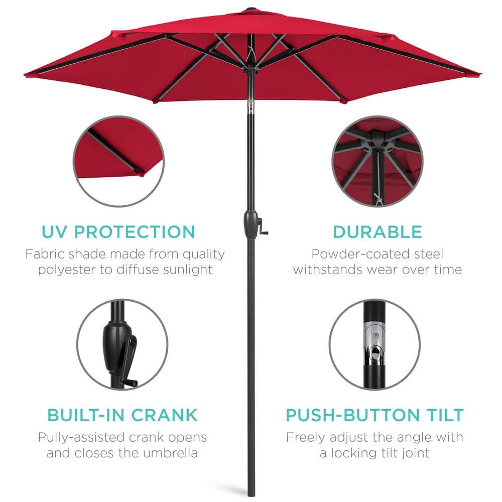 7.5ft Red Polyester Outdoor Market Patio Umbrella with Steel Frame