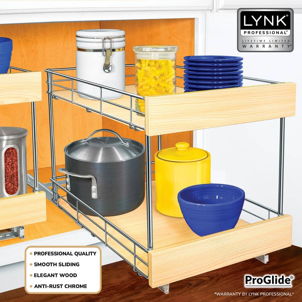 Double Tier Pull-Out Wood and Metal Cabinet Organizer