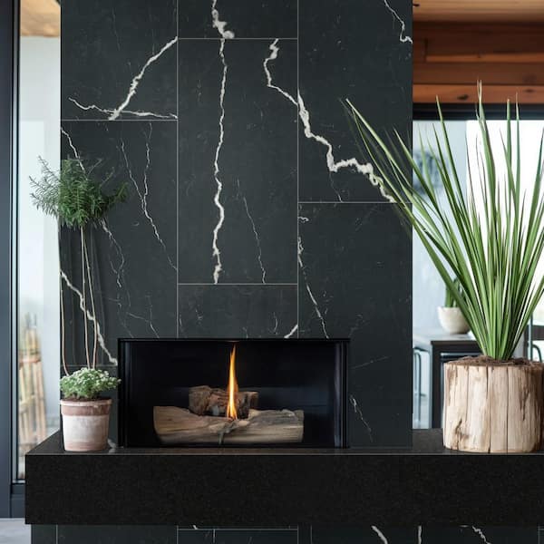 Toucan Black 24 in. x 48 in. Polished Porcelain Stone Look Floor and Wall Tile (512 sq. ft./Pallet)