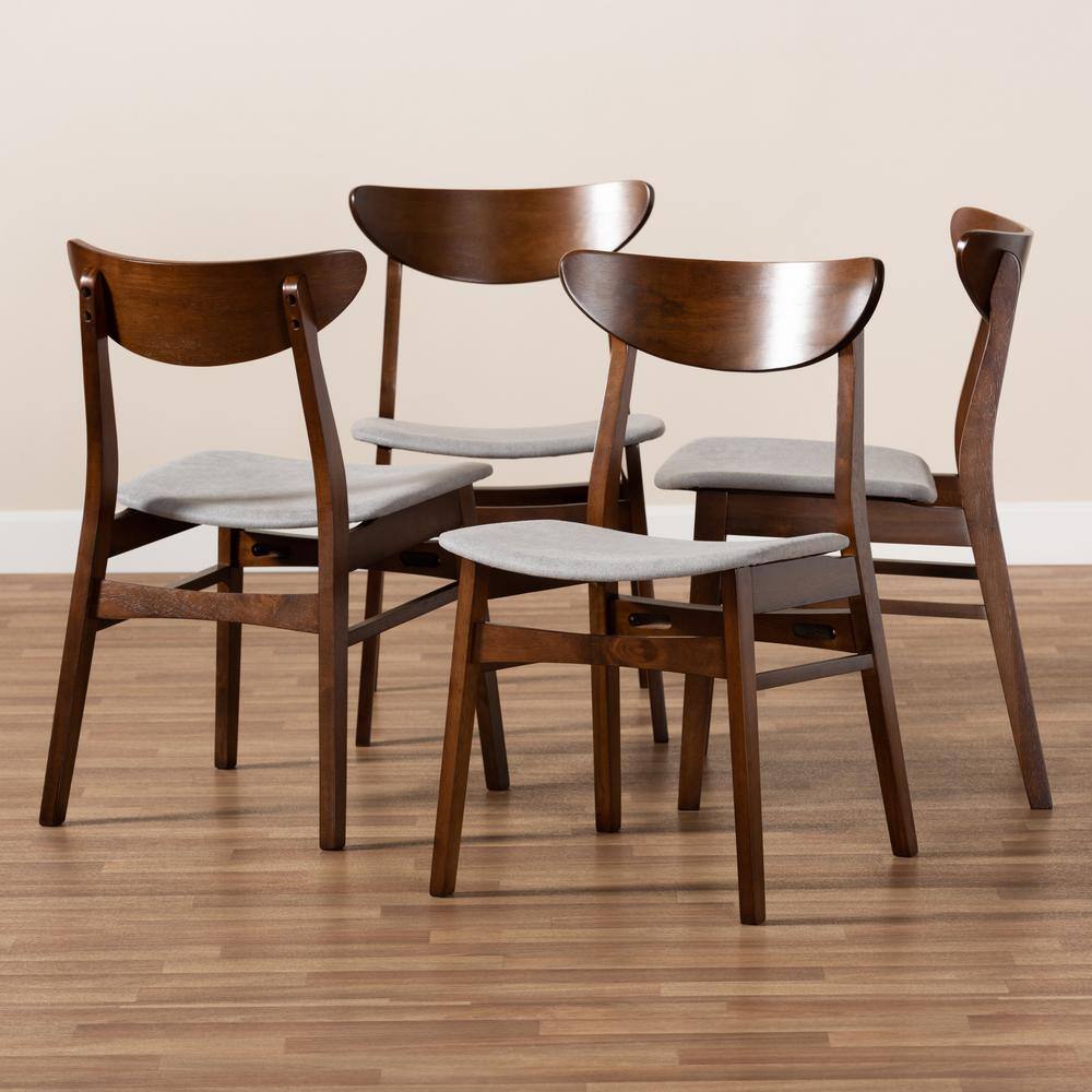 Set of 4 Parlin Light Grey Fabric and Walnut Wood Dining Chairs