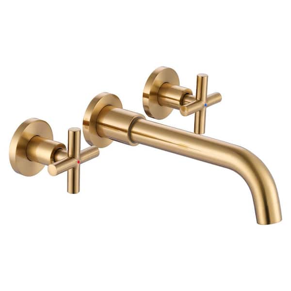 VEVETTA Double Handle Wall Mounted Bathroom Faucet in Gold