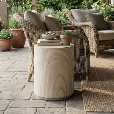 Seventi 14.3 in. Beige Travertine Round Stone End Table
