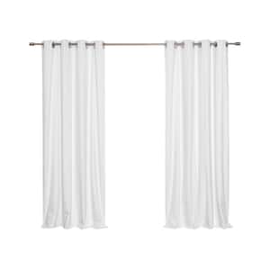 White Faux Linen Solid 52 in. W x 108 in. L Grommet Blackout Curtain (Set of 2)