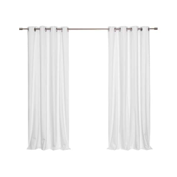 Best Home Fashion White Faux Linen Solid 52 in. W x 63 in. L Grommet Blackout Curtain (Set of 2)