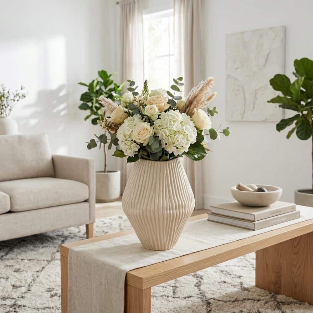 12.75 in. Cream Ceramic Ribbed Decorative Vase price history on PriceWatchPro