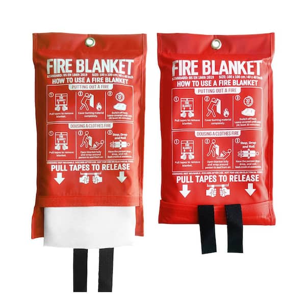 Fiberglass Emergency Fire Blanket Home Kitchen Large 40 x 40 in. Red Storage Pouch 2 Pack