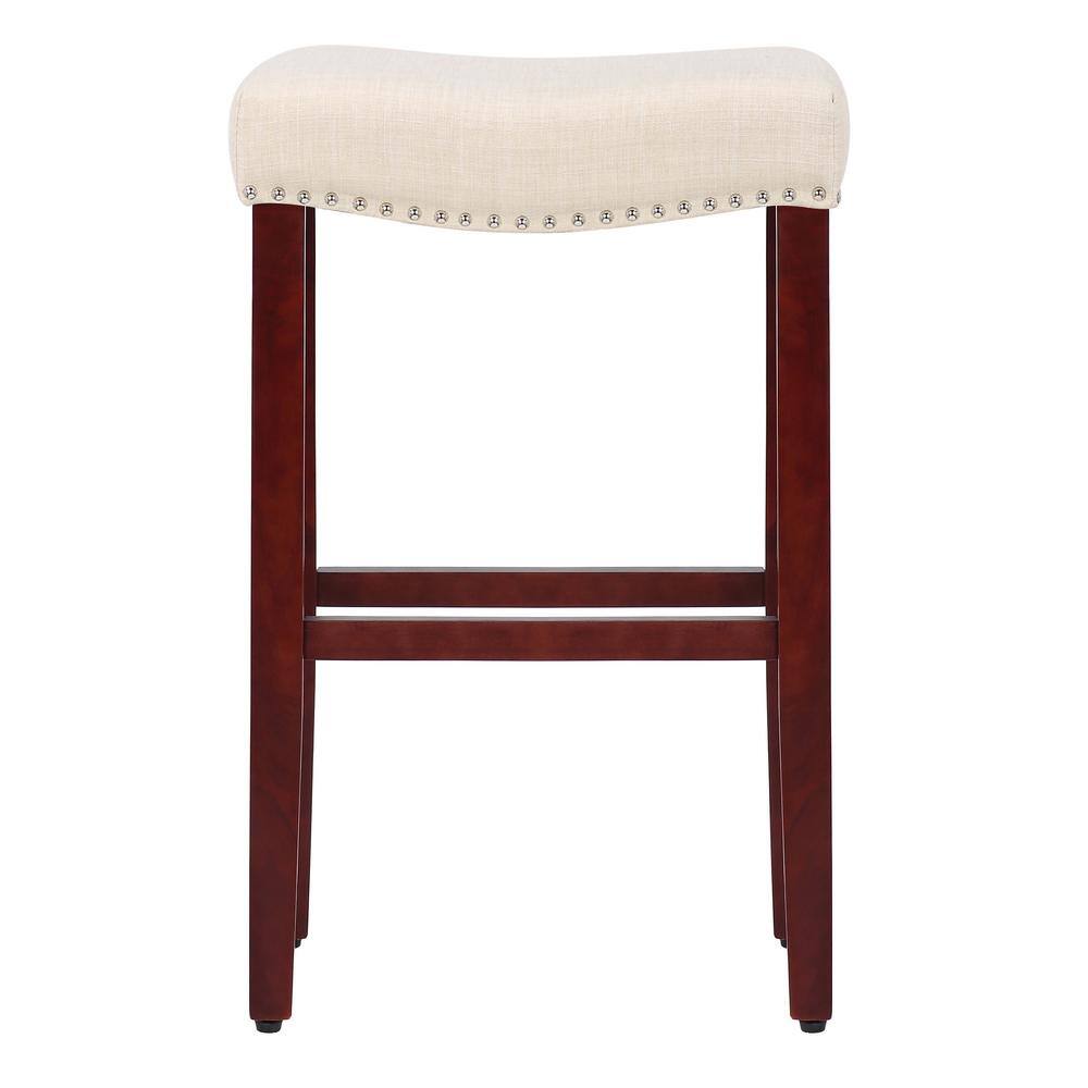29" Beige Upholstered Backless Saddle Wood Bar Stool