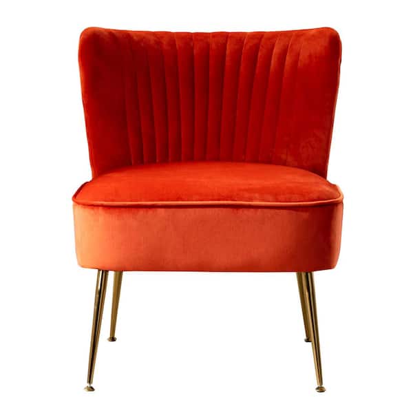 WESTINFURNITURE Trinity 25 in. Orange Velvet Channel Tufted Accent Chair