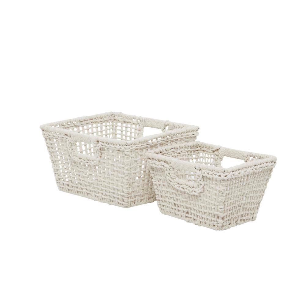 Handmade Cotton Rectangular Storage Baskets with Handles, Set of 2