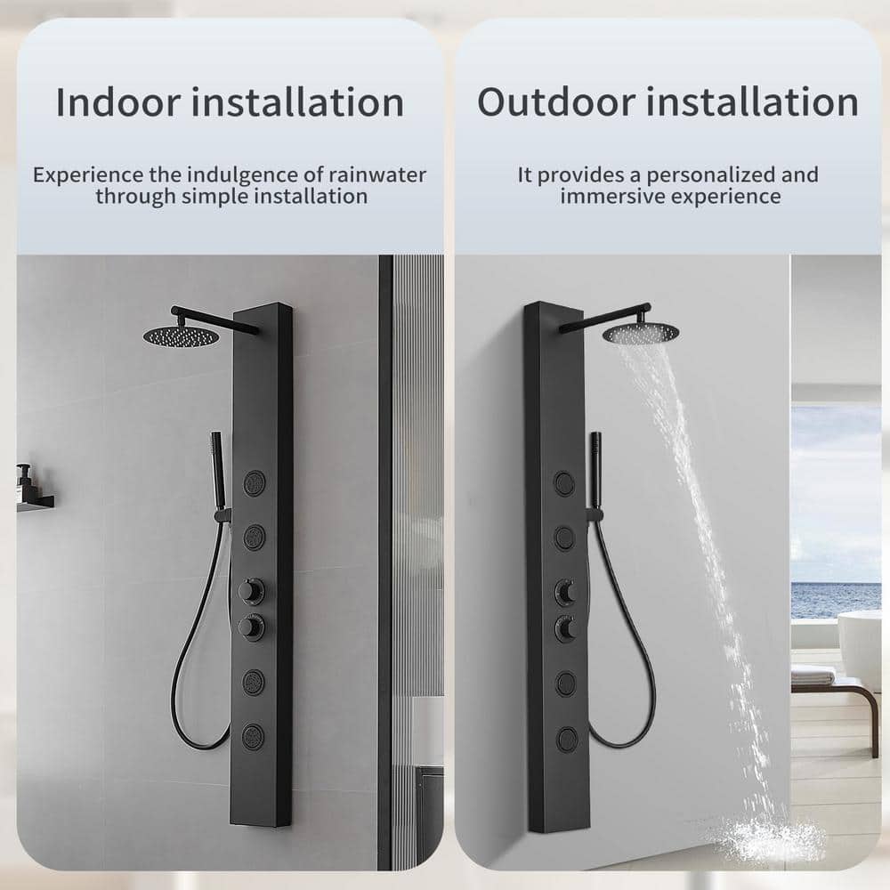Matte Black Multi-Function Shower Panel with Adjustable Head