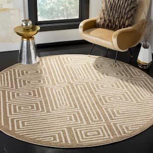 Amherst Wheat/Beige 7 ft. x 7 ft. Round Boxes Geometric Area Rug