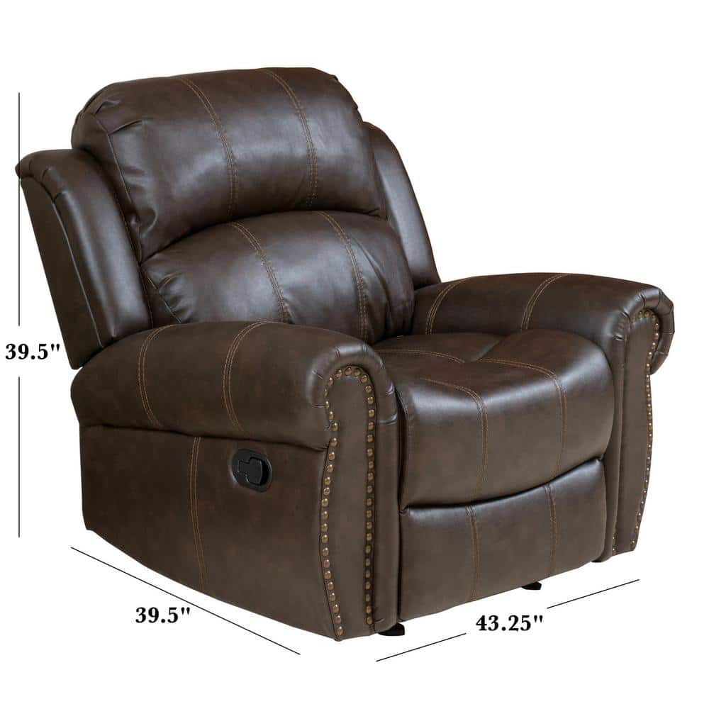 Gavin Dark Brown Bonded Leather Glider Recliner with Wood Accents