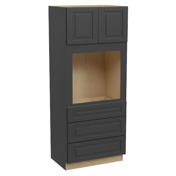 Home Decorators Collection Grayson 33 in. W x 24 in. D x 84 in. H Assembled Plywood Double Oven Kitchen Cabinet in Deep Onyx with Soft Close