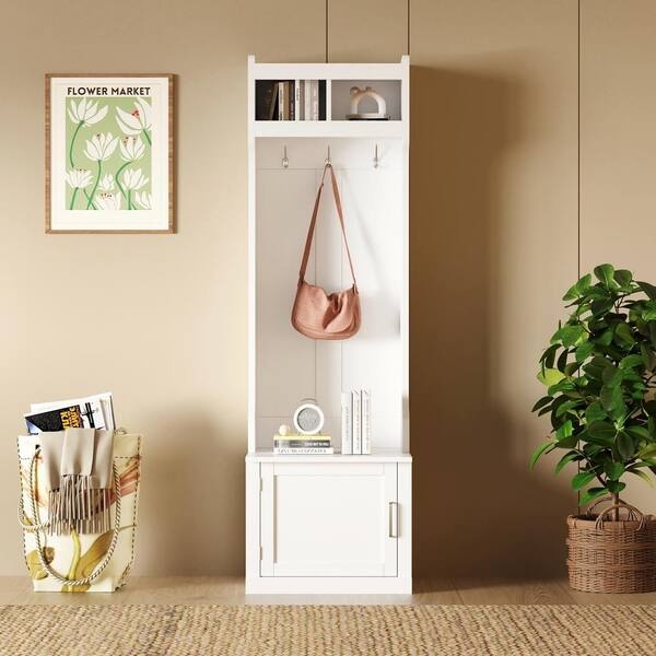 Harper & Bright Designs Minimalist White Hall Tree with 6 Hanging Hooks