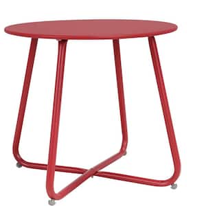 Portable Steel Outdoor Patio Round Side Table Weather Resistant Round Table, Dard red