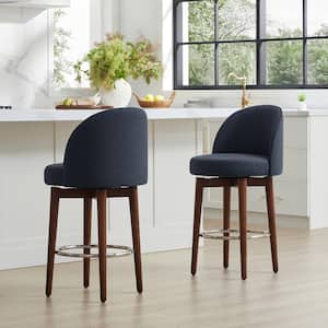 26 in. Matti Insignia Blue High Back Wood Swivel Counter Stool with Fabric Seat (Set of 2)