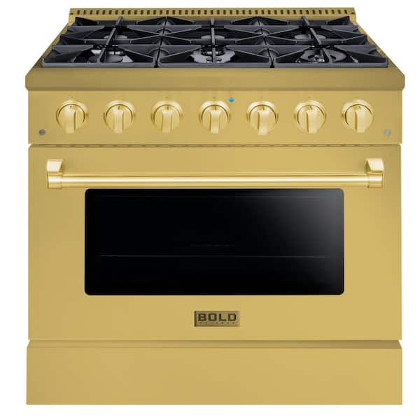 Hallman Bold 36-Inch Dual Fuel Range with 5.2 Cu. ft. Electric Oven & 6 GAS Burners in Antique White with Chrome Trim (HBRDF36CMAW)