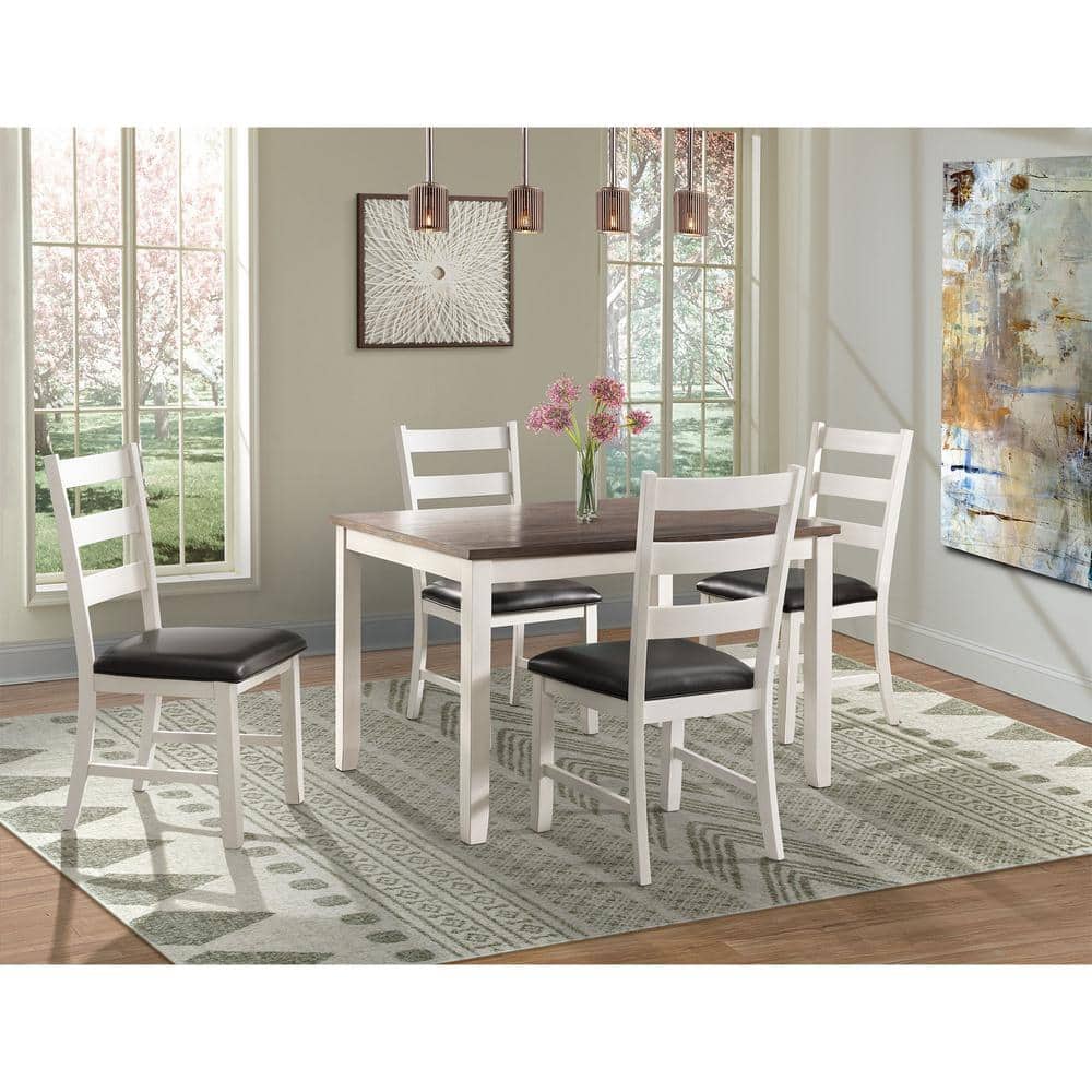 High Slat Ladderback Side Chair in White and Brown Faux Leather