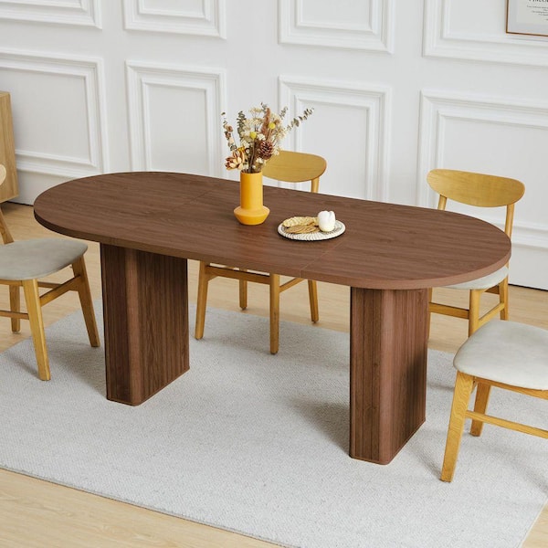 Walnut Oval Wood 70.86 in. Pedestal Dining Table Seats 4-6
