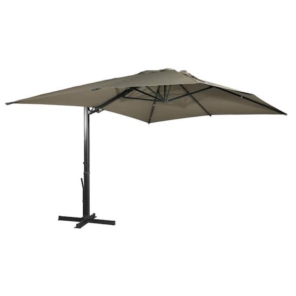 Clihome 10 ft. x 13 ft. Aluminum Cantilever Umbrella Rectangular Crank Market Umbrella Tilt Patio Umbrella in Tan