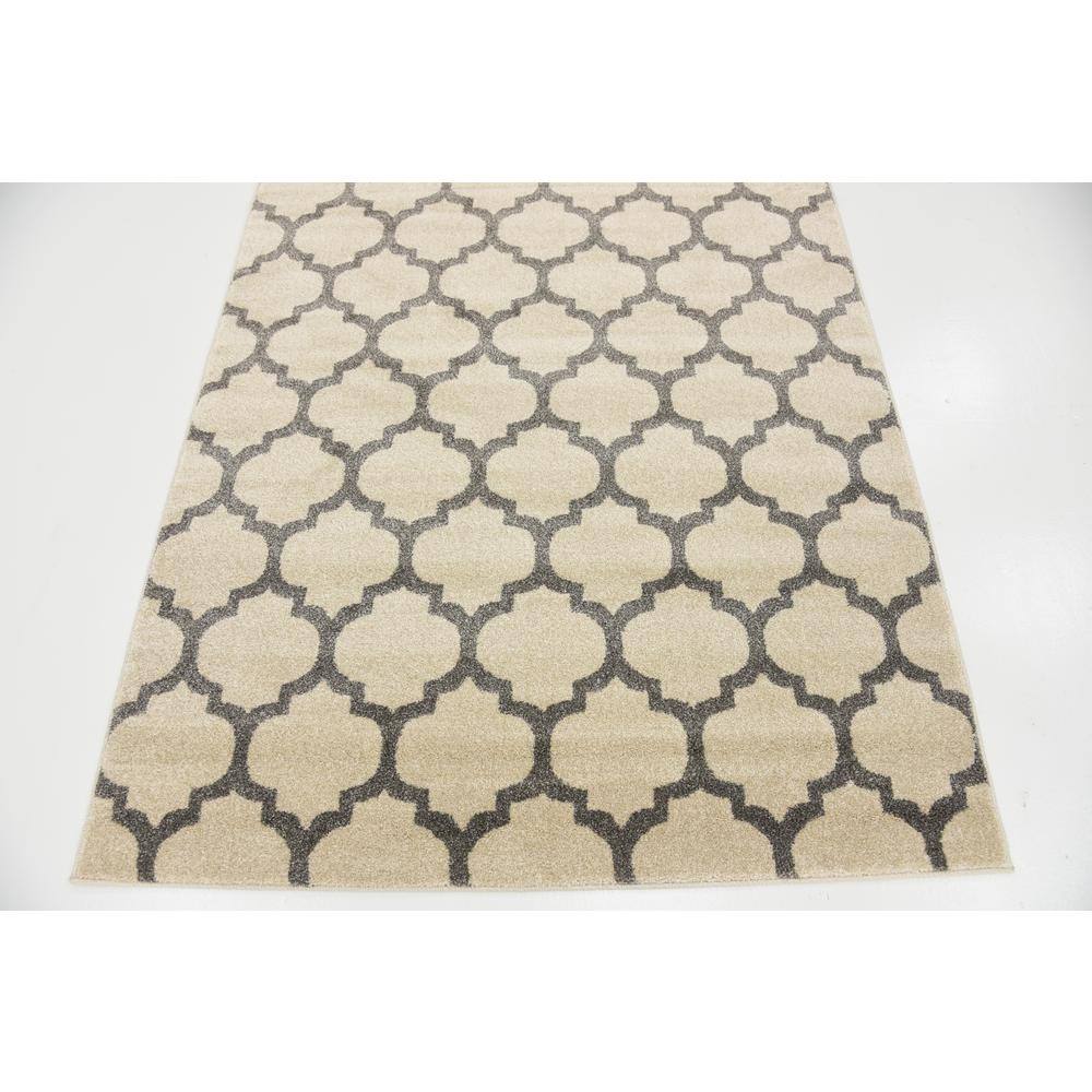 Beige and Gray Trellis Rectangular Synthetic Area Rug
