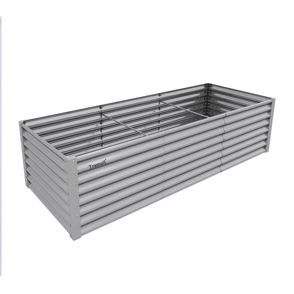 8 x 3 x 2 ft. Grey Rectangular Metal Outdoor Raised Garden Bed