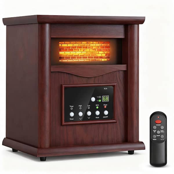 1500W Electric Compact Radiant Infrared Space Heater,Tip-Over & Overheat Protection with Remote,3 Heat Settings,Timer