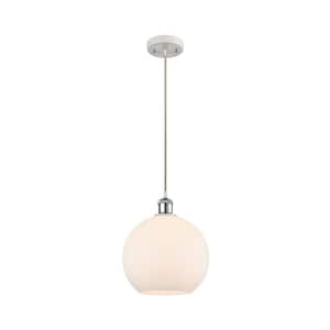 Athens 100-Watt 1-Light White and Polished Chrome Shaded Mini Pendant Light with Frosted Glass Shade