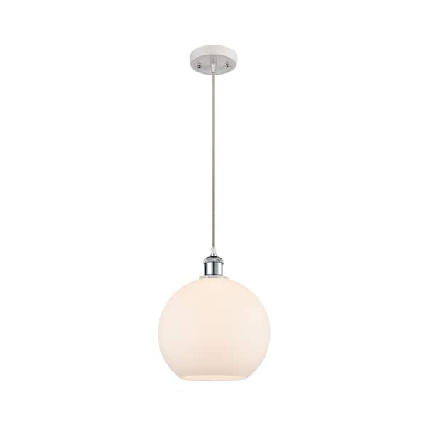 Innovations Athens 100-Watt 1-Light White and Polished Chrome Shaded Mini Pendant Light with Frosted Glass Shade
