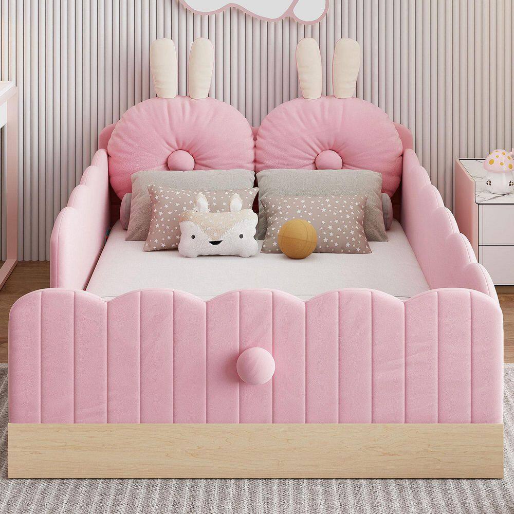 Pink Wood Frame Twin Upholstered Platform Bed with Pillows and Storage Bags price history on PriceWatchPro