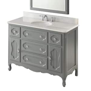 Knoxville 48 in. W x 21 in. D x 35 in. H Bathroom Sink Vanity in Grey with White Marble Top